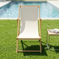 Chaise de plage pliante en bois massif avec dossier réglable et siège en tissu, chaise longue en bois pliable pour extérieur, patio, jardin, plage