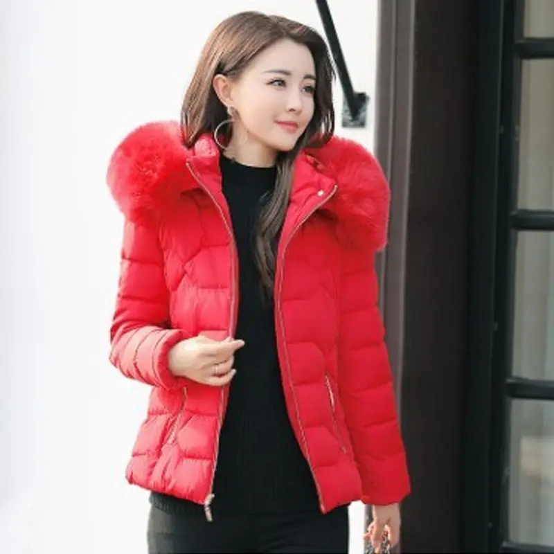 Women'S Grey Hood Down Jacket Fur Winter Dress Coat Chaqueta Impermeable Mujer Women