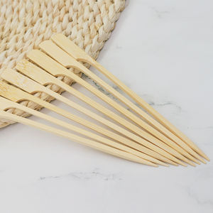 Benutzer definierte Logo Flache Bambus spieße mit Griff Tragbare paddel förmige Sticks für BBQ Food & Fruit Gun Shaped <span class=keywords><strong>Hamburger</strong></span> Pick - Product Image 6