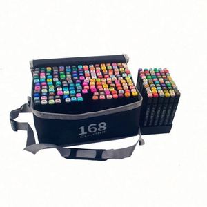 262 pièces/ensemble Marqueurs d'art DIY portables à double pointe (fine et biseautée) pour affiches, écriture double face, USA Mairun, sac en nylon noir - Product Image 6