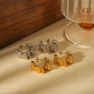 C-Shaped Pleated Irregular <b>Titanium</b> Steel Stud Earrings Gold Silver Color Fashion Geometric Design For Women Jewelry - Product Image 1