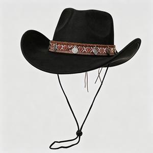 Chapeau de cowboy bohème avec pièces de monnaie et bande tribale, chapeau en feutre de protection solaire style western pour hommes et femmes - Product Image 2