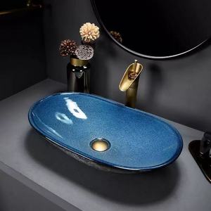 Lavabo Ovalado Tradicional de Lujo en Oferta, Lavabo de Baño con Encimera, Ecológico, Diseño Aquarius, Color Azul y Negro - Product Image 6