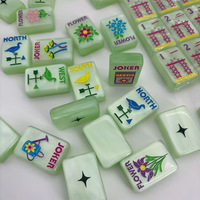 Ensemble de Mahjong de Luxe Bliss Designer Garden Custom Matcha Sparrow, Jeu de Collection Portable pour Soirée de Jeu, Tuiles de Mahjong Nacrées
