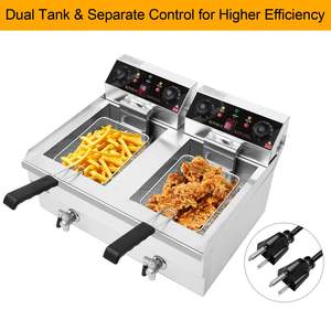 Double friteuse commerciale en acier inoxydable, machine à frire de cuisine de comptoir avec contrôle de la température, beignets de frites - Product Image 4