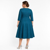 Robe midi taille plus à effet tweed 340 GSM, coupe évasée, manches 3/4, col rond, pour occasions de mariage au Royaume-Uni, OEM 1X-5X