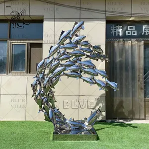 BLVE 대형 야외 공원 장식 금속 물고기 조각 거울 광택 물고기 조각 재고