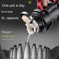 Bouteille isotherme de voyage grande capacité 5000 ml en acier inoxydable 316 double paroi, thermos sous vide pour voiture, sport et extérieur