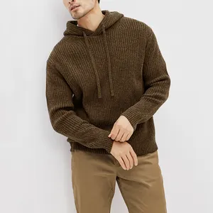 Produttore di maglieria personalizzata maglione di lana Merino di alta qualità maglione Streetwear Pullover solido maglione da uomo lavorato a maglia con cappuccio