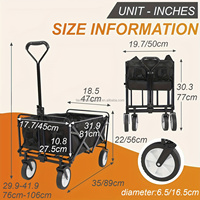 Chariot pliable grande capacité avec porte-gobelets pivotant à 360° Roues pivotantes pour le camping, le jardin, les courses et la plage
