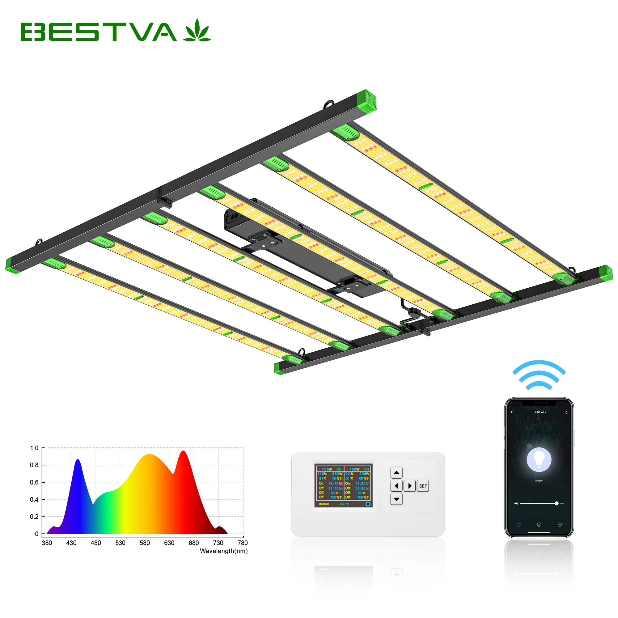 BESTVA Pro Greenhouse Hydroponic Horiculture full spectrum 645W grow lights sulight LM301B 301h foldable led grow light timing