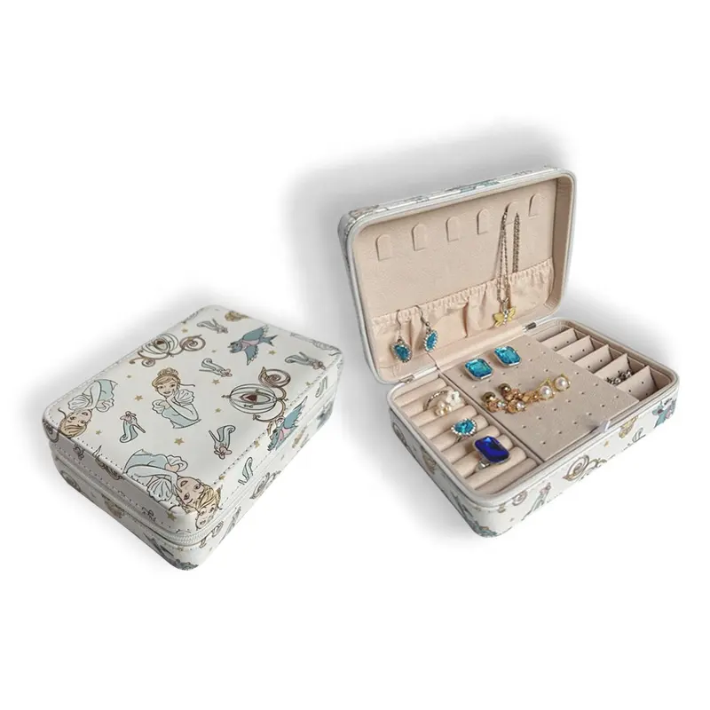 OEM PU Leather Printed Jewelry Storage Organizer Packing Box Travel Case For Ring Earring Pendant