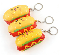 Balle anti-stress souple en forme de hamburger, hot-dog et frites, jouet tendance, alimentaire de dessin animé, porte-clés anti-stress