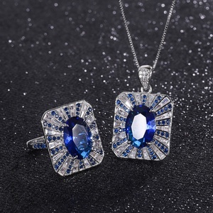 Bijoux de mode écologiques en cuivre, ensemble de bagues carrées géométriques en zircone cubique verte 15*20MM pour cérémonie de mariage - Product Image 3