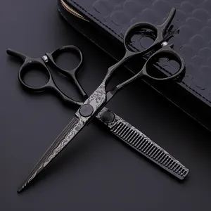 Professional Factory Wholesale 440C Black Print Barber Scissor Set Hairdressing Hair Scissors