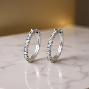 Orecchini a Cerchio Mia Cielo in Argento 925 con Cristalli e Strass, Incastonatura a Canale, Gioielli Classici da Donna per Uso Quotidiano - Product Image 2