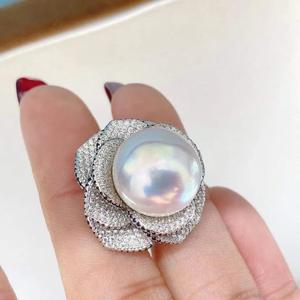 Anillos de Perlas de Plata de Ley 925 de Lujo Ligero de 12-13 mm Diseñados con Sutil Defectos Comparables a los Anillos Blancos Australianos Perlas Naturales - Product Image 4