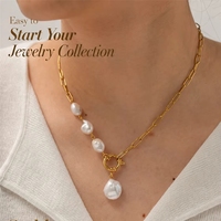 Collar de Perlas Barrocas de Agua Dulce con Baño de Oro y Acero Inoxidable, con Piedras Naturales Irregulares, MOQ Bajo Personalizado, para Uso Diario