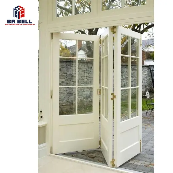 French style white patio exterior partition mdf accordion doors sliding wooden glass folding door