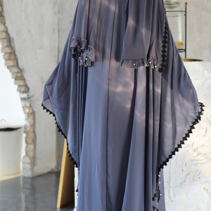 1653 #   Abaya Árabe Lisa de Color Claro, Talla Única, con Pañuelo Hijab de Chifón para Mujer - Product Image 6