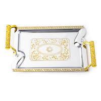 Plateau de service rectangulaire de luxe en acier inoxydable pour la maison, les fêtes, les hôtels et les restaurants, idéal pour les collations, les gâteaux et les fruits
