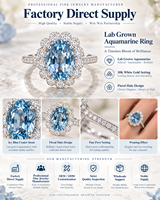 Bague de déclaration ovale en aquamarine de laboratoire avec halo et grappe florale en or 18 carats, certifiée IGI, pour mariage et fête, bijoux fins personnalisés, vente en gros