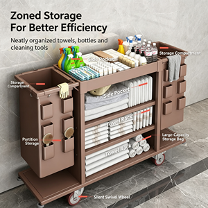 Carro de Limpieza Multiusos con Múltiples Niveles, Carro de Servicio Móvil con Soporte para Bolsas de Basura, Cubo Desmontable y Ruedas Suaves para Hotel - Product Image 3