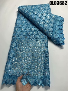 Tela bordada soluble en agua de alta calidad, la más nueva tela de encaje de cordón grande Aso Ebi elegante y cómoda para vestido de novia de <span class=keywords><strong>mujer</strong></span> - Product Image 2