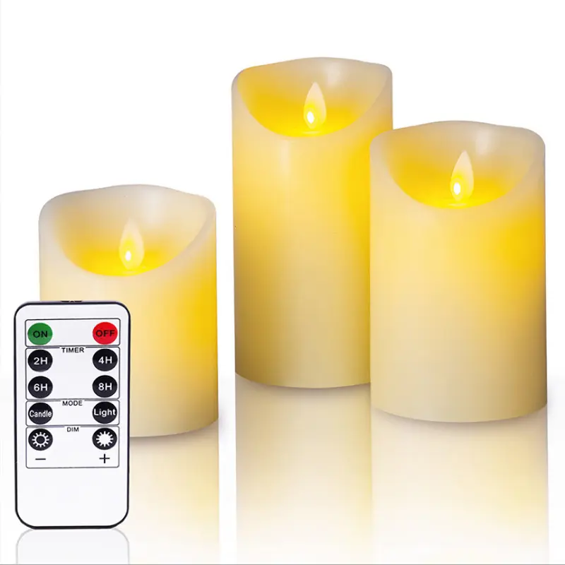 Senmasine 3 pz a batteria candele senza fiamma a led con telecomando vera cera pilastro LED candela tremolante