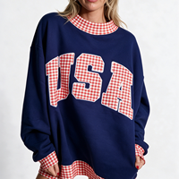 Sweater Wanita OEM Mock Neck HD Print Color Block 100% Katun Fleece Oversized Pullover Jumper