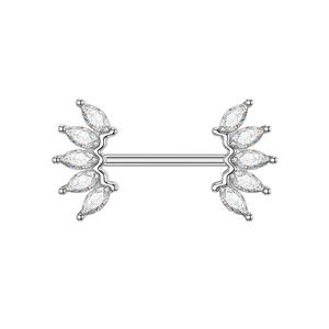 Joyas para <span class=keywords><strong>Piercing</strong></span> de Barra de Pezón de Acero Inoxidable con Diseño de Flor de 5 Circonitas para Compromiso, Boda y Regalo - Product Image 3