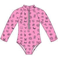 Maillot de bain une pièce d'été pour filles à la mode à impression occidentale personnalisée à manches longues élastiques pour bébés et enfants vêtements de plage avec fermeture éclair