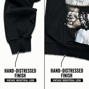 Sudadera con Capucha para Hombre, Estilo Urbano, 100% Algodón, 450 g/m², Lavado Vintage, Desgastada, con Estampado Gráfico, Talla Grande, Transpirable - Product Image 5