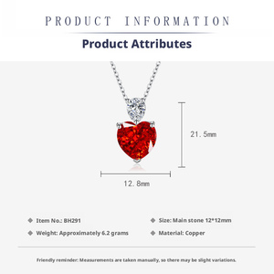 Fashion 12*12mm Heart Cut Red Cubic Zirconia Necklace Set Copper <b>Ice</b> Out High Carbon Diamond Jewelry 3 Piece Sets For Women - Product Image 4