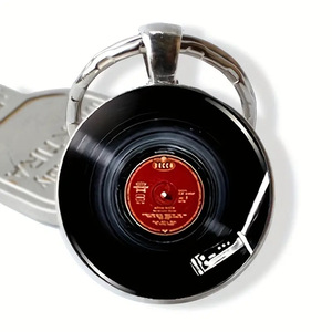 Vinyl Record Music Record Time Gem Keychain Glass Convex Jewelry Bag Car Pendant Key Ring