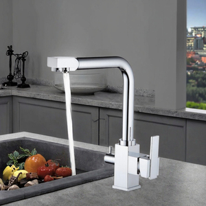 <span class=keywords><strong>Robinet</strong></span> de cuisine à corps carré en céramique à vente chaude, à un seul trou, à <span class=keywords><strong>double</strong></span> poignée, en chrome, <span class=keywords><strong>sortie</strong></span> d'eau froide et chaude - Product Image 2