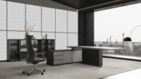 Bureau de direction en bois, grand bureau d'ordinateur pour PDG avec boîte à câbles multifonction et absorption acoustique