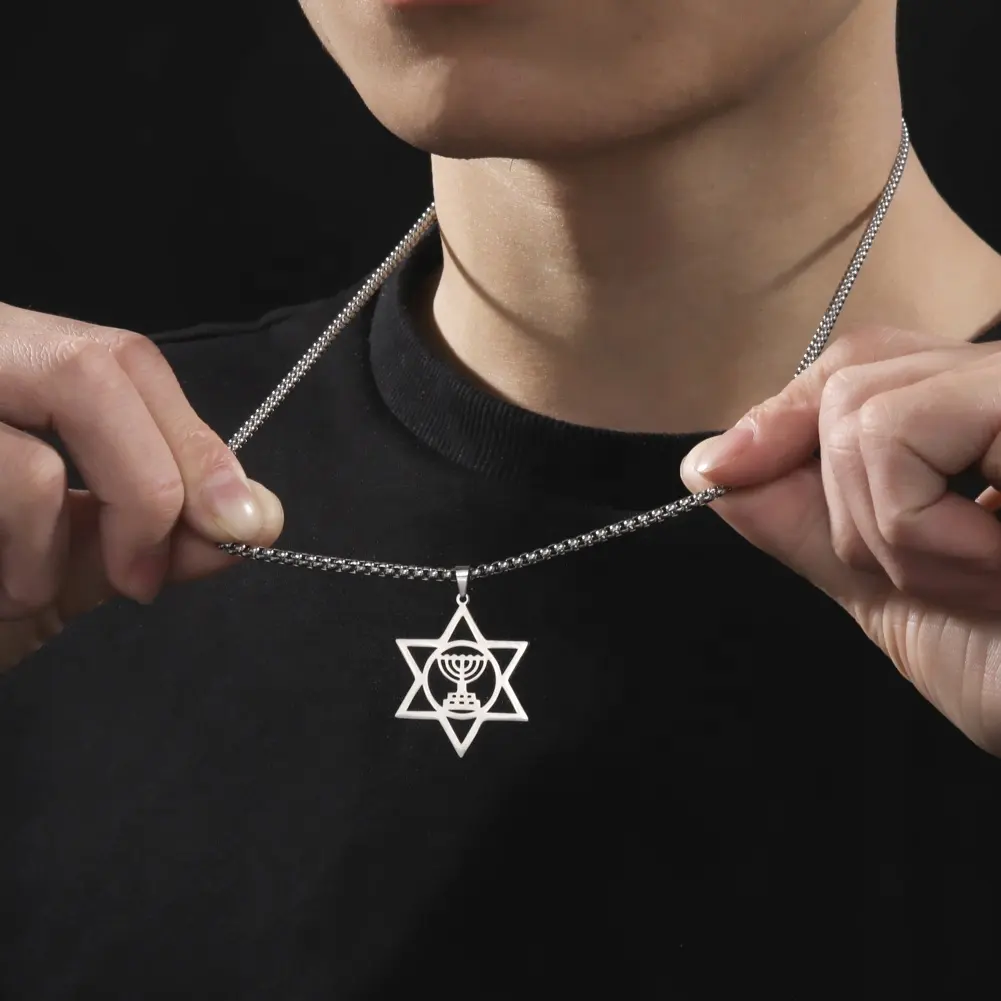 Menorah ESTRELLA DE David Collar para hombres mujeres vela Hanukkah Israel fe lámpara Vintage joyería judía regalo Magen judaico
