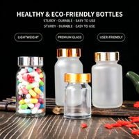 Vente en gros de flacons en verre givré mat de 50 ml pour médicaments, flacons de stockage de capsules de vitamines, couvercles en verre or, argent, bleu, personnalisables gratuitement