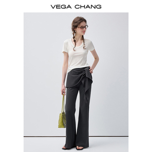 Pantaloni a Zampa d'Elefante VEGA CHANG Grigio Scuro a Vita Alta per Donne con Sovrapposizione di Gonna Annodata e Vestibilità Slim Casual - Product Image 2