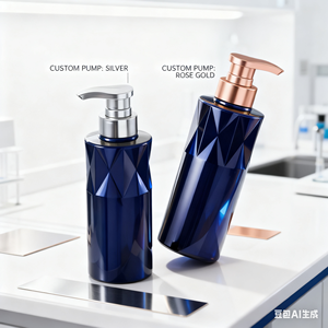 Botella de Plástico para Champú de 100 ml, 200 ml, 300 ml, 8 oz, Forma Irregular Azul, Envase para Champú y Loción para Mascotas con Tapa Dorada - Product Image 4