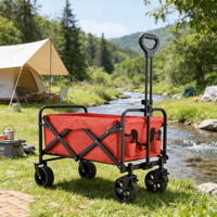 Chariot pliable d'extérieur avec roues de 5 pouces, double frein, tissu Oxford 600D, rouge et noir, capacité de charge de 225 kg, cadre en acier pour le camping