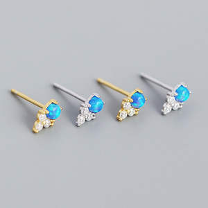 Aretes de Plata S925 con Incrustaciones de Ópalo Azul y Piedras Geométricas CANNER Ins para Mujer - Product Image 2