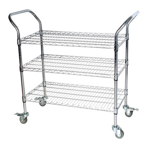 3-delige chromen stalen opbergwagen, industriële transportkar met handvat voor transport - Product Image 1