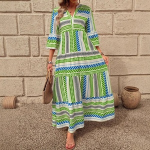 Vestidos de Mujer al por Mayor, Personalizados, de Alta Calidad, Modernos, Populares, Casuales, Estilo Bohemio, Manga Corta, Cuello en V - Product Image 3