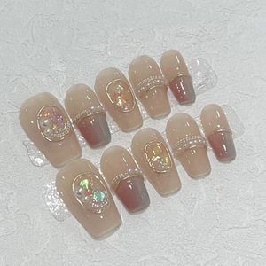 Ongles en acrylique faits main, personnalisés, épais, réutilisables, à presser, style français, pointes de <span class=keywords><strong>manucure</strong></span>, motif amande, portables, emballés sur carte - Product Image 3