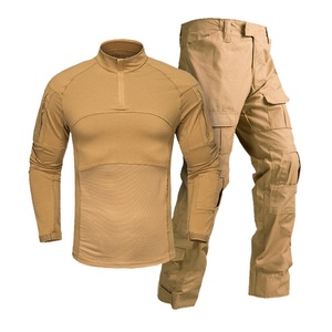 Ensemble de tenue de combat tactique pour homme à manches longues, respirant, pour entraînement extérieur, camouflage, en coton, avec t-shirts et collants très extensibles - Product Image 2