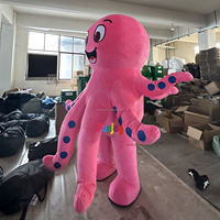 Costume de mascotte gonflable pieuvre rose mignonne avec taches bleues, déguisement géant d'animal marin pour mariage et carnaval