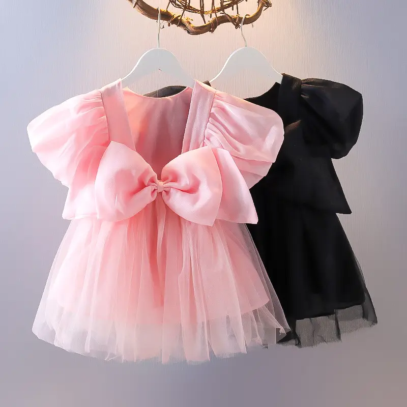 女の赤ちゃんの服プリンセスドレス服半袖レースボウボールガウンチュチュパーティードレスキッズファンシードレス