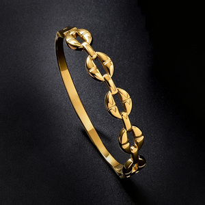 Brazalete con cierre seguro, eslabones ovalados huecos conectados, banda interior plana, ligero, de diseño, en oro de 18k, brazaletes de moda. - Product Image 5